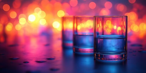 Bright Glass Cup with Glowing Bokeh Effect