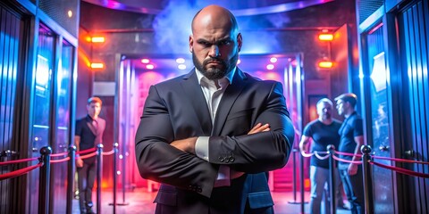 A brutal security staff in front of a disco