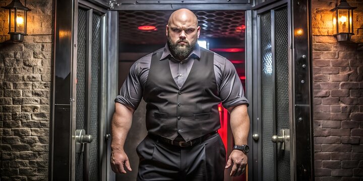 A brutal security staff in front of a disco