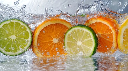 Citrus Fruit Slices Splashing in Water