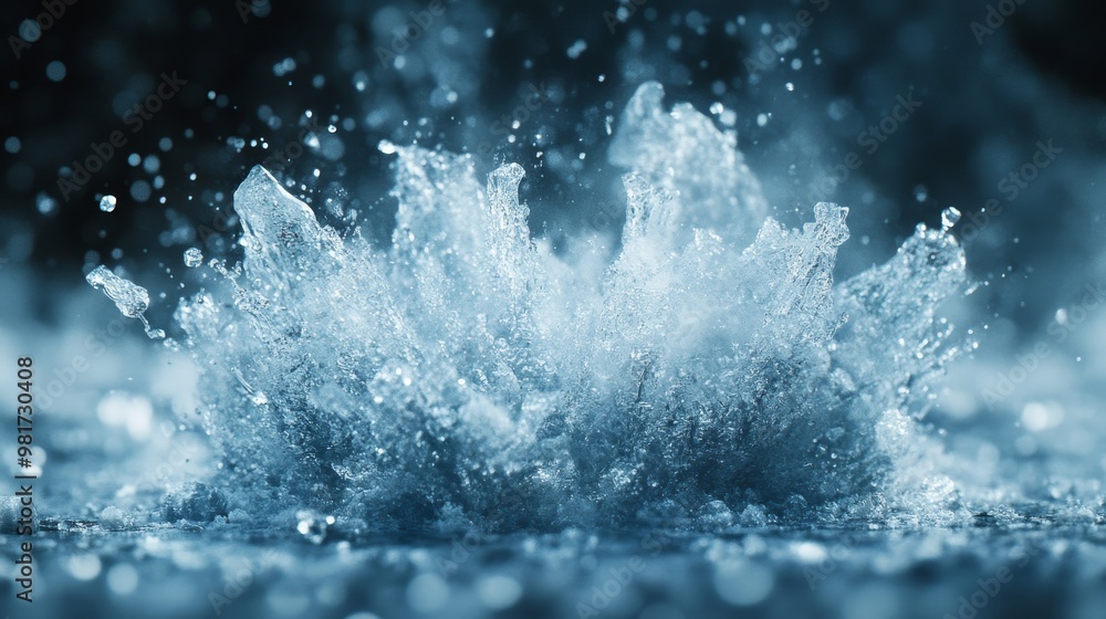 Poster a close-up of water splashing and creating a dramatic, abstract form