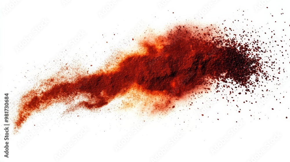 Poster dynamic red powder explosion against a white background, creating a vivid abstract cloud of color in