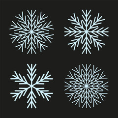 Snowflake icon set. Winter crystal shapes. Geometric ice pattern. Vector snow elements.
