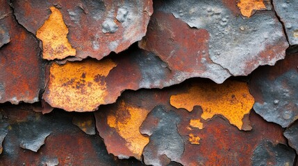 Rough rusted metal texture with prominent corrosion and peeling paint 
