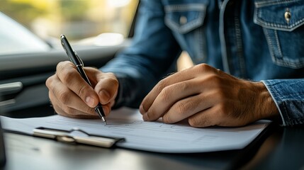 Closeup of Man's Hand Signing a Document with a Pen