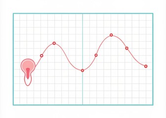 Simple and minimalist illustration of progesterone levels rising and falling on a clean white background with subtle grid lines and a faint outline
