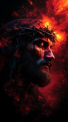 Jesus with a crown of thorns, put on trial by Pilate, vertical image. Jeus com uma coroa de espinhos