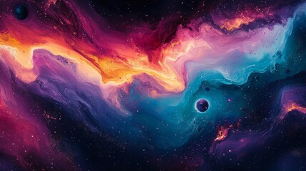 Fototapeta premium Cosmic Abstract with Swirling Nebulae and Scattered Stars