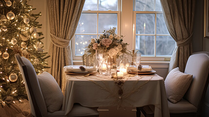 Festive date night tablescape idea, dinner table setting for two and Christmas, New Year, Valentines day decor, English countryside home styling