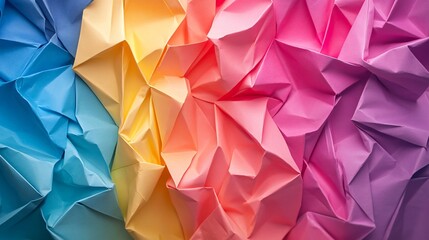 Abstract background of crumpled paper in blue, yellow, red and purple colors.