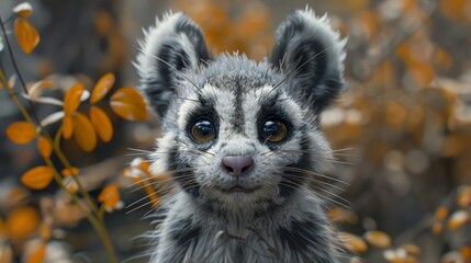 Fototapeta premium Cute Animal Portrait: Close Up of a Furry Creature with Big Eyes