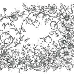 Fototapeta premium Flower Frame Coloring Book Pages 