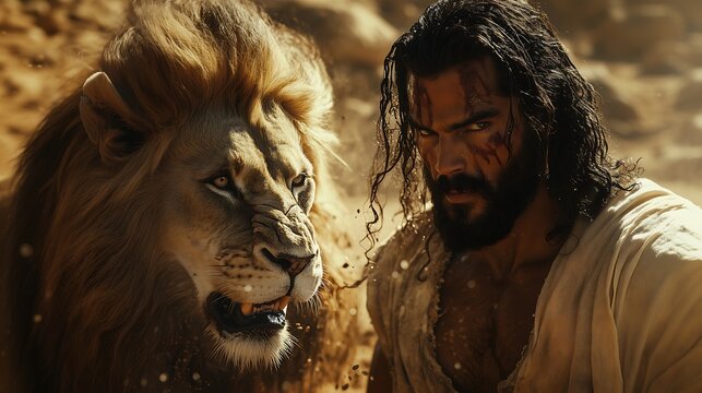 Samson, the strongest man in Israel, fighting a lion, sans&atilde;o o homem mais forte de israel e um le&atilde;o