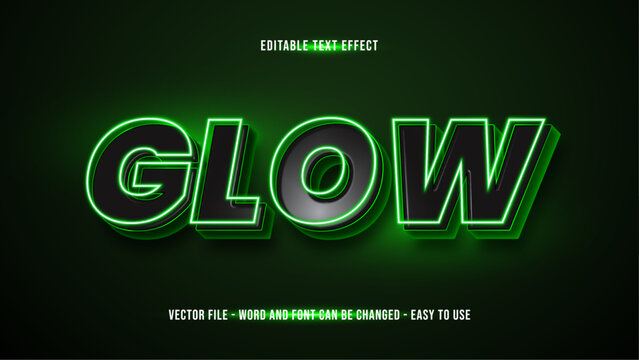 Glowing green text effect, editable bright light theme text style effect