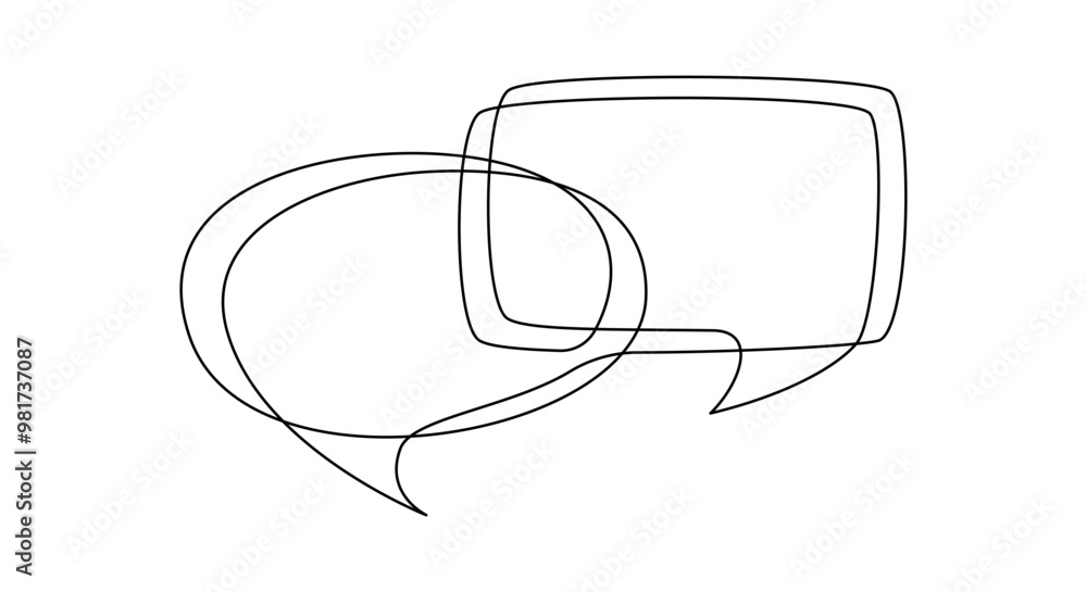 Leinwandbilder Speech bubbles in One continuous line drawing. Chat cloud and thought dialogue icon in simple linear style. Comic text comment concept in editable stroke. Contour vector illustration