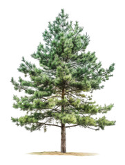 A tall, majestic pine tree stands proudly against a black background. Its branches are full of lush green needles, and its trunk is thick and strong.