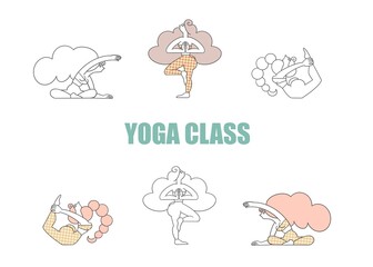 Health and wellness lifestyle illustrations with yoga class
