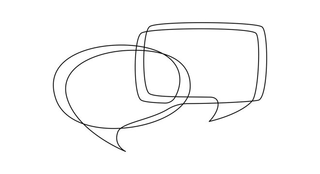 recommend clip art: Speech bubbles in One continuous line drawing. Chat cloud and thought dialogue icon in simple linear style. Comic text comment concept in editable stroke. Contour vector illustration