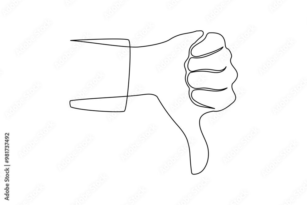 Leinwandbilder Thumbs down in one continuous line drawing. Hand showing unlike and dislike sign in simple linear style. Negative finger in editable stroke. Doodle contour vector illustration