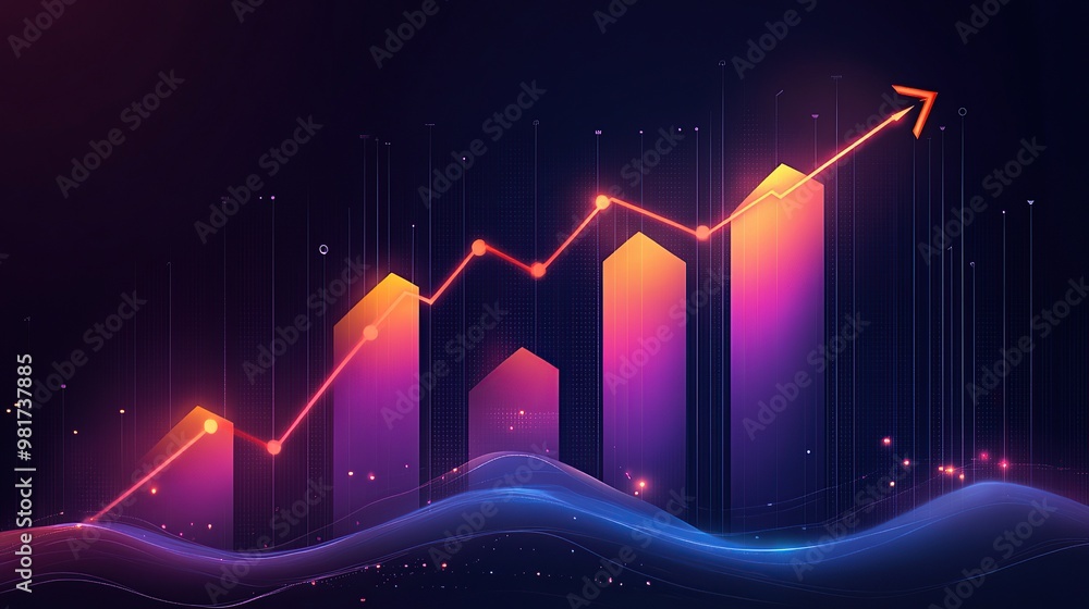Poster futuristic bar graph chart showing business growth and progress