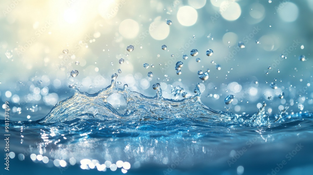 Poster water splashing with bokeh background
