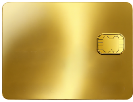 Gold credit card with sim card isolated on transparent background, perfect for technology and business illustration  - Powered by Adobe