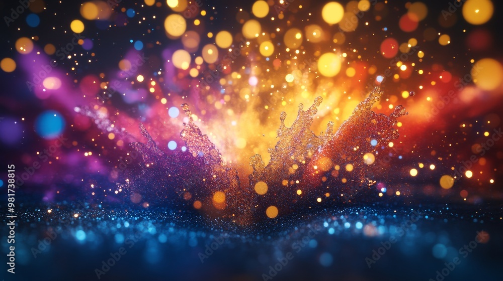 Poster Abstract Glitter Splash with Colorful Bokeh Lights