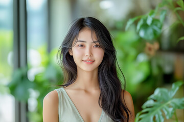 Fototapeta premium カメラを見つめる日本人女性