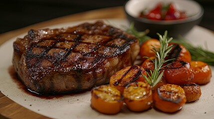 Grilled Steak with Rosemary and Seared Tomatoes