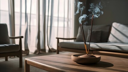Serene Photo of Sandalwood Incense in Minimalist Living Room