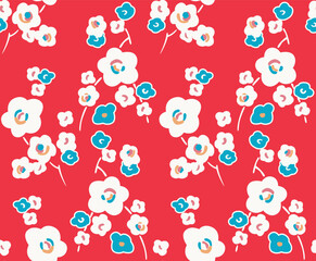Japanese Cute Bouquet Vector Seamless Pattern
