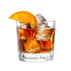 Old fashioned cocktail drink isolated on transparent background.