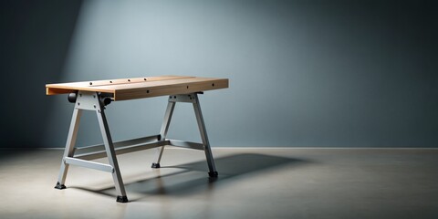 A minimalist portable workbench with a smooth, matte finish, set against a neutral gray background with subtle shadows, emphasizing its portability and ease of use.