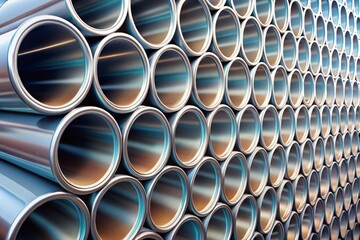 A precise illustration of neatly stacked pipes in a repeating pattern, set against a clean white background to accentuate their cylindrical shape and vibrant industrial colors