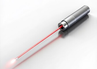 Fototapeta premium A minimalist illustration of a laser pointer on a pure white backdrop, emphasizing its sleek design and modern contours, with a subtle shadow effect to add depth and dimension.