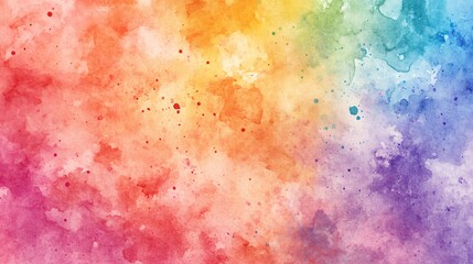 Abstract watercolor background with rainbow colors and splatters.