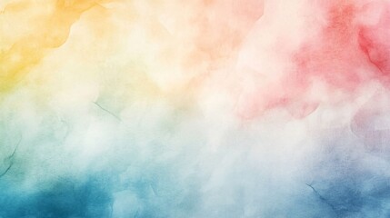 Abstract watercolor background with yellow, green, blue, and red gradient.