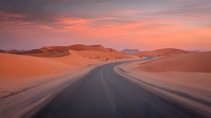 Desert Road at Sunset with Pink Sky