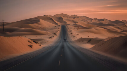 Naklejka premium Desert Road Trip at Sunset