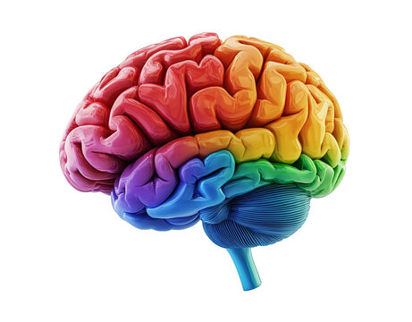 3d brain rainbow colors. On transparent background. PNG