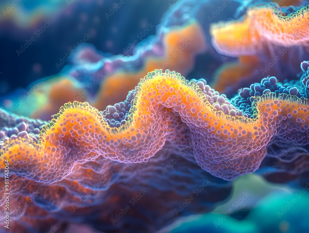 Poster vibrant close-up of a coral detail showcasing colorful textures and intricate patterns in a serene u