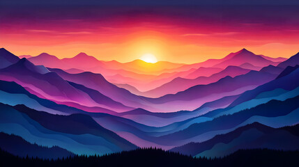 A stunning sunset view over layered mountains, showcasing vibrant colors and serene landscapes that inspire tranquility and adventure.