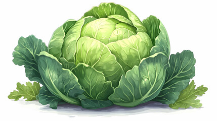 Fototapeta premium Vibrant green cabbage with lush leaves, symbolizing freshness and health for culinary and farming themes.