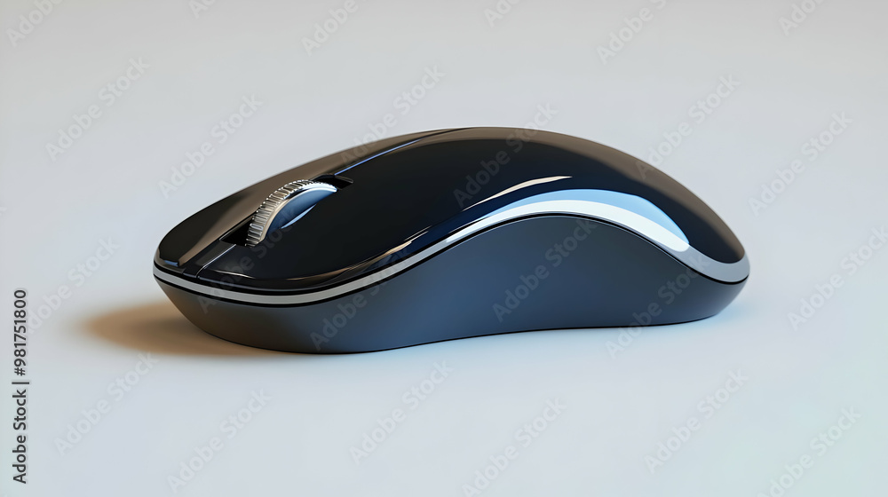 Poster a sleek black computer mouse on a minimalist background, ideal for tech and office-themed projects a