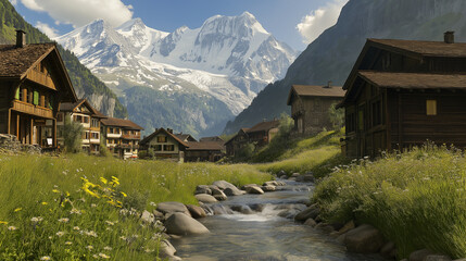 Fototapeta premium Swiss Village in the Alps