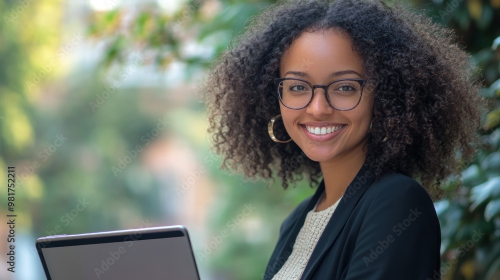 Wall mural smiling woman with laptop