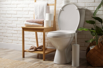 Ceramic toilet bowl and necessities in restroom