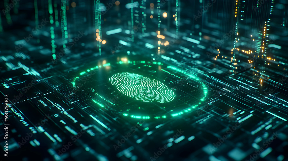Poster futuristic digital brain representing artificial intelligence and data processing in a glowing tech 