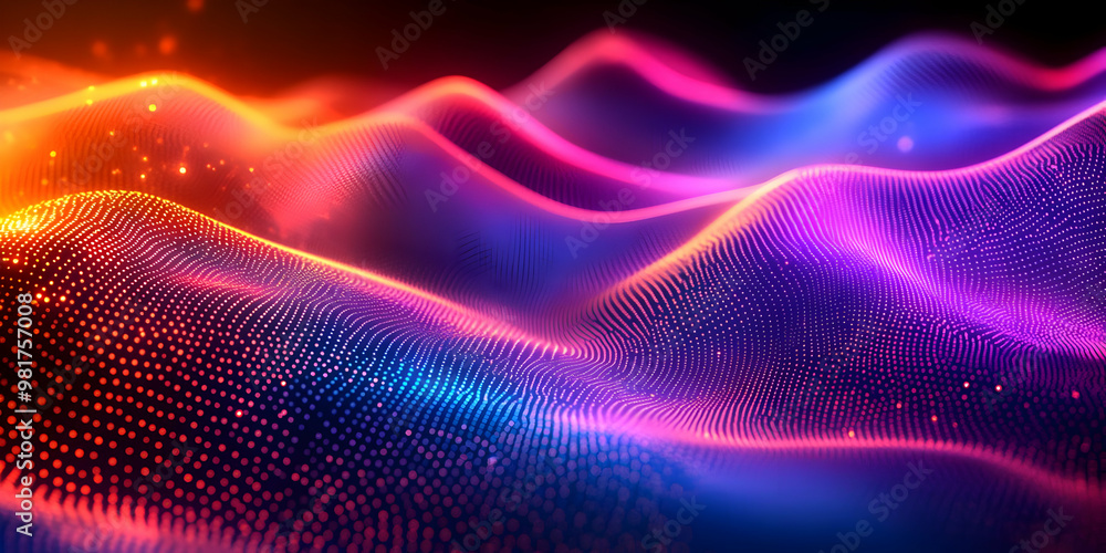 Poster vibrant abstract waves in glowing colors create a dynamic digital landscape, perfect for technology 