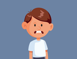 Stressed little Boy Feeling Overwhelmed Vector Cartoon Illustration. Worried child being anxious and nervous and intimidated
